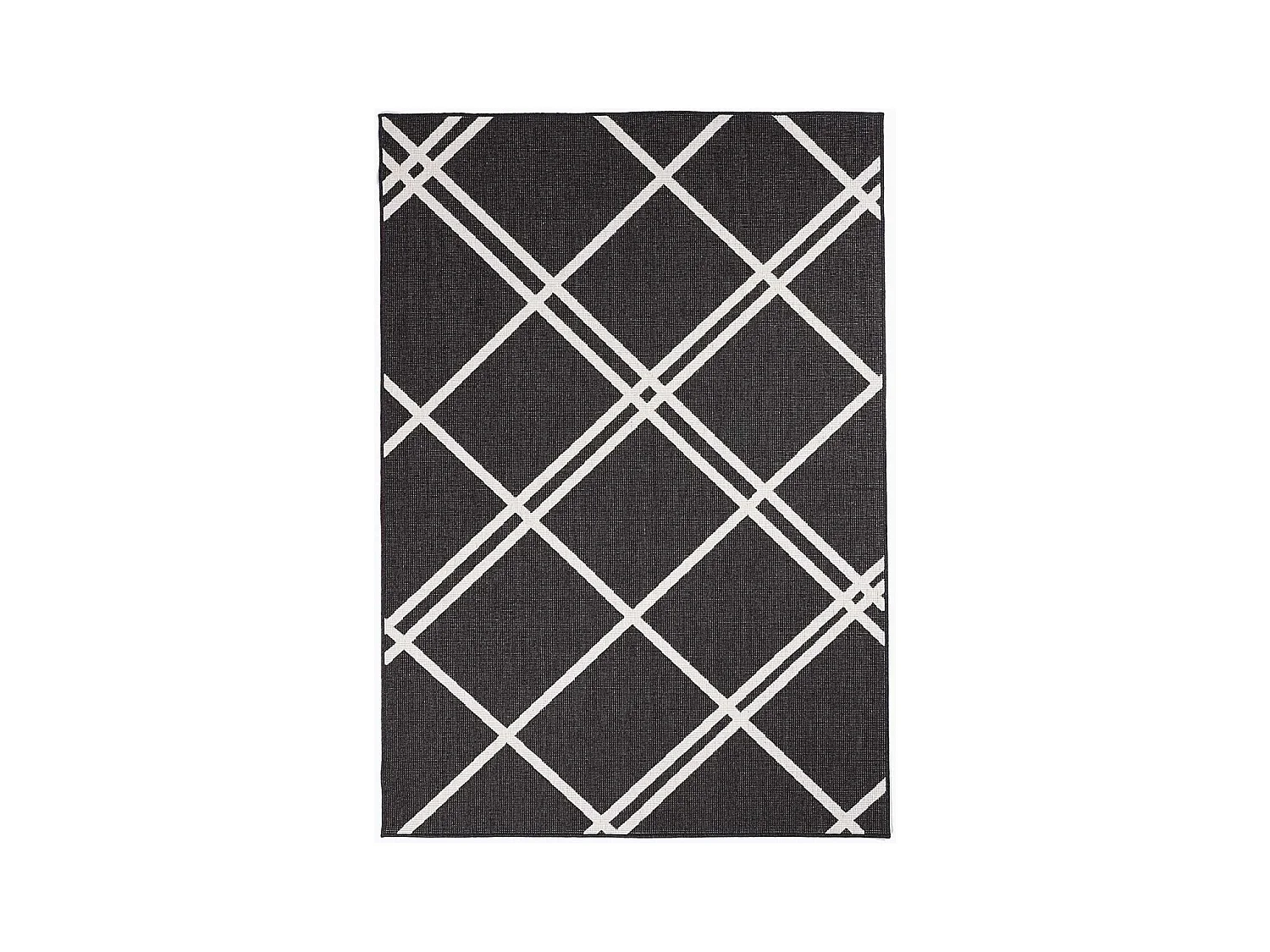 Tapis extérieur, kilim reversible 140x200 LYN2 AB REVERSIBLE noir et écrème