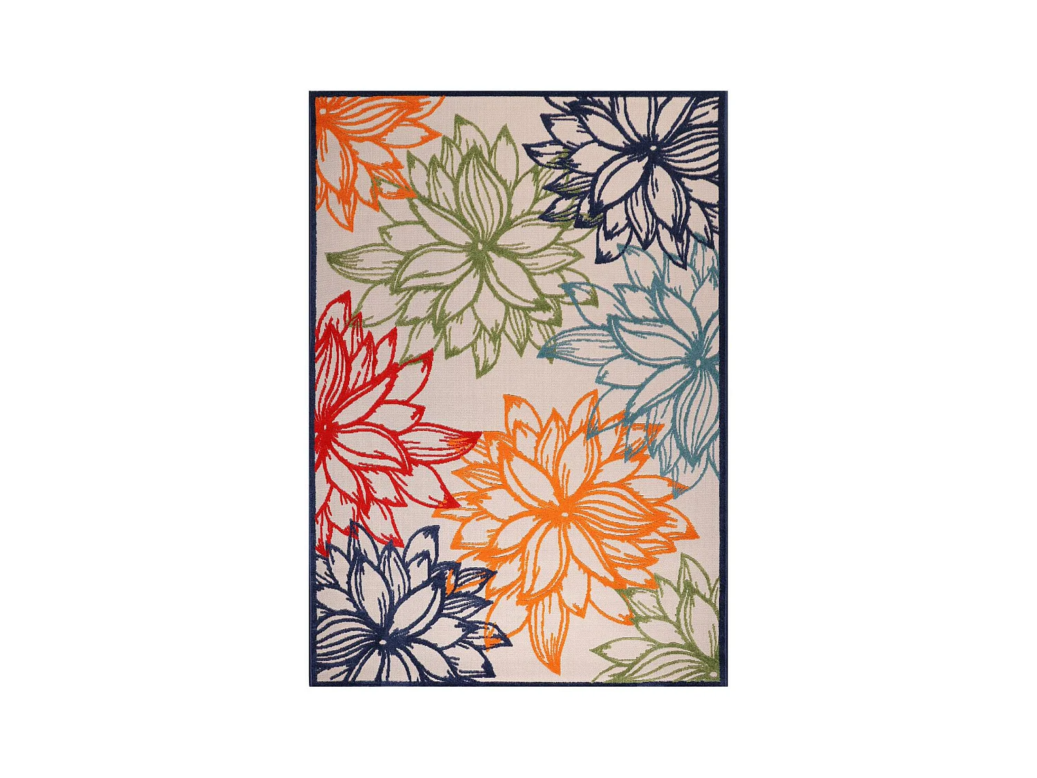 Tapis extérieur 120x170 tissé kilim bleu et beige CHIMEKO