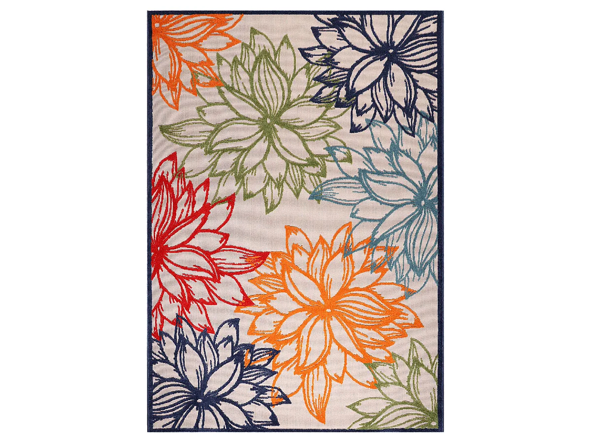 Tapis extérieur 120x170 tissé kilim bleu et beige CHIMEKO