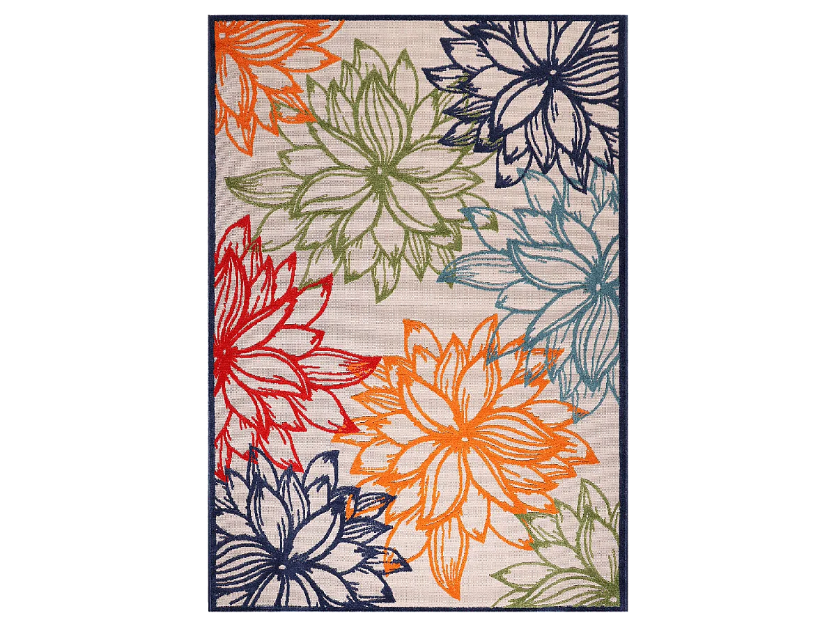 Tapis extérieur 120x170 tissé kilim bleu et beige CHIMEKO