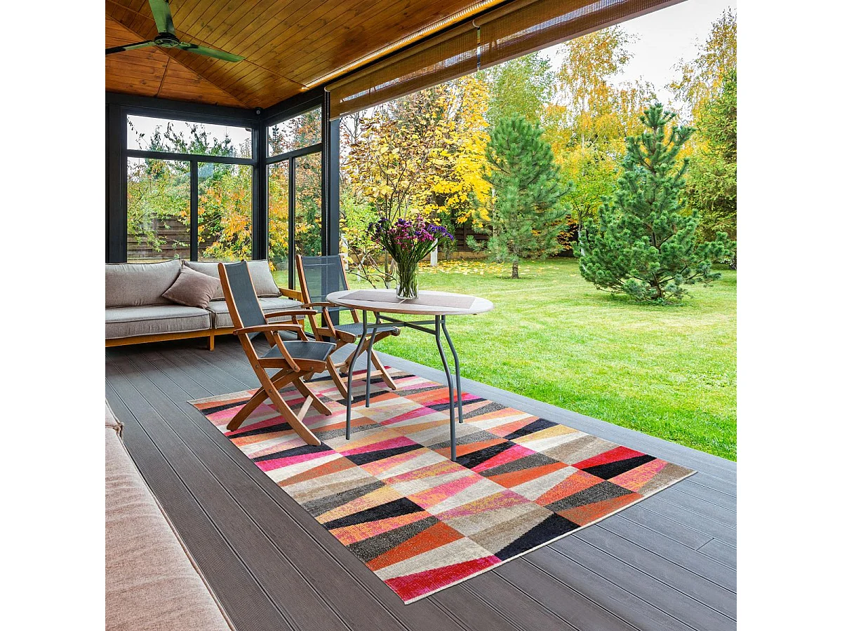 Tapis extérieur 200x280 tissé kilim rouge et beige EXT CONTO