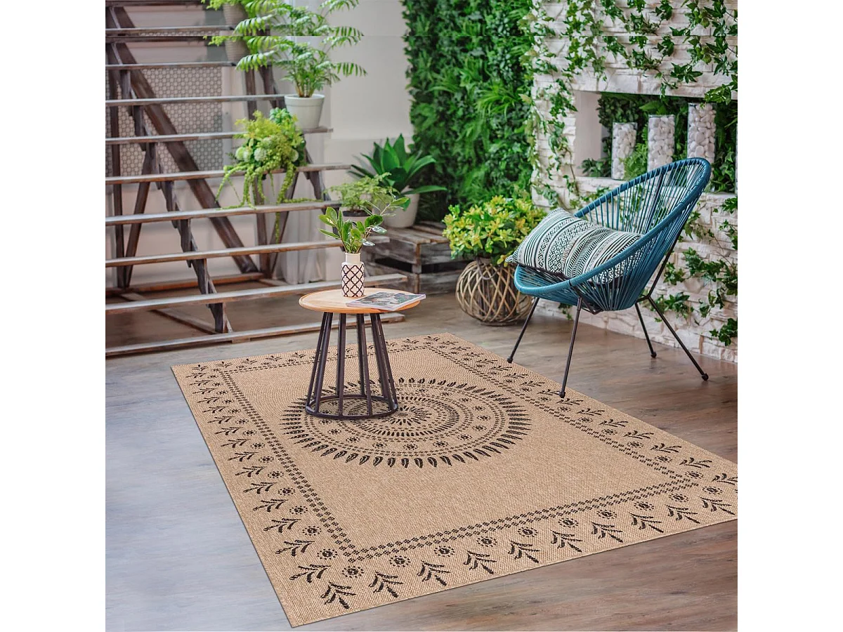 Tappeto da esterno 200x290 tessuto kilim beige e nero JUTE ART 6