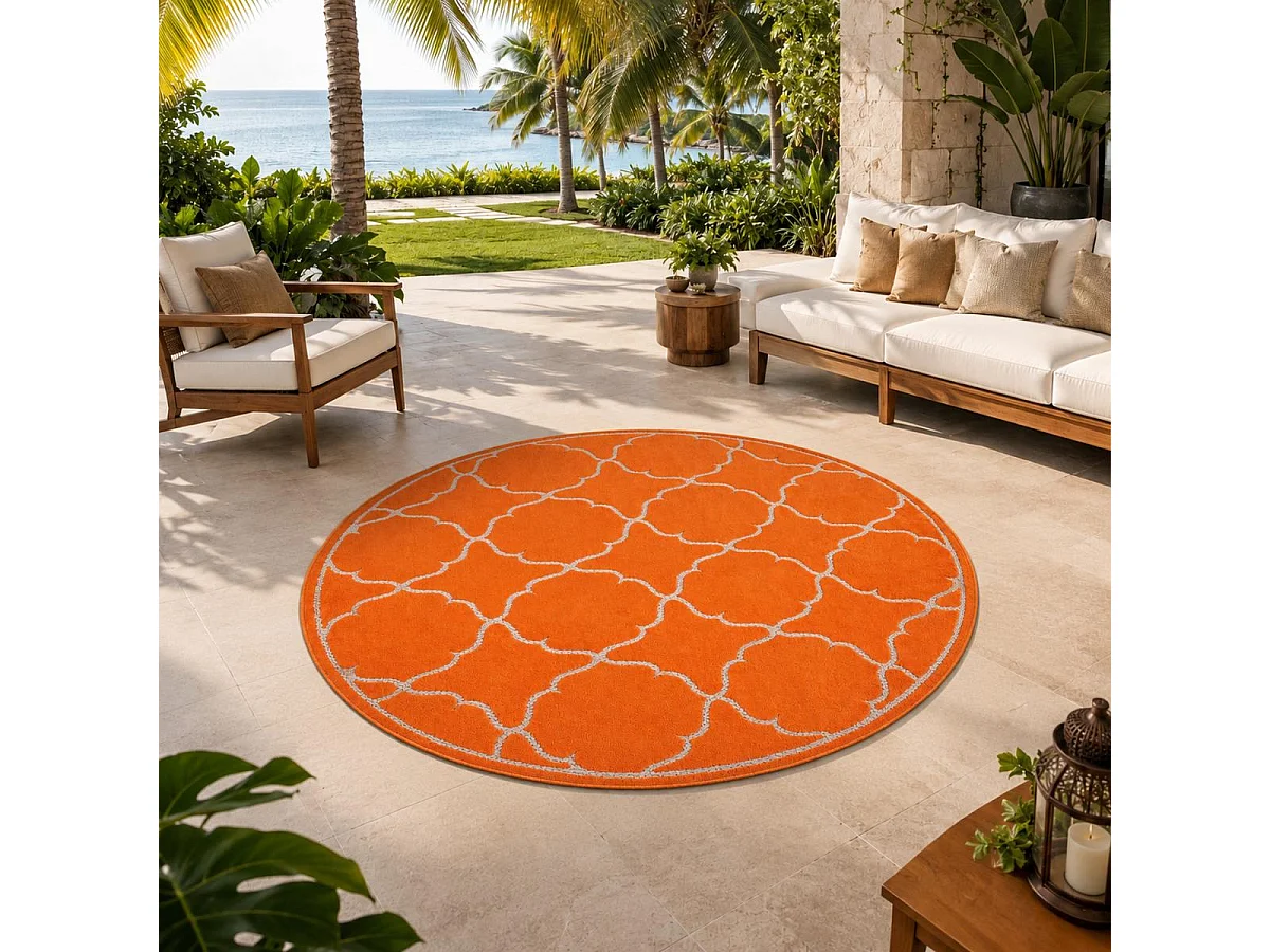 Tappeto da esterno Ø200cm rotondo intrecciato kilim arancione KUMA