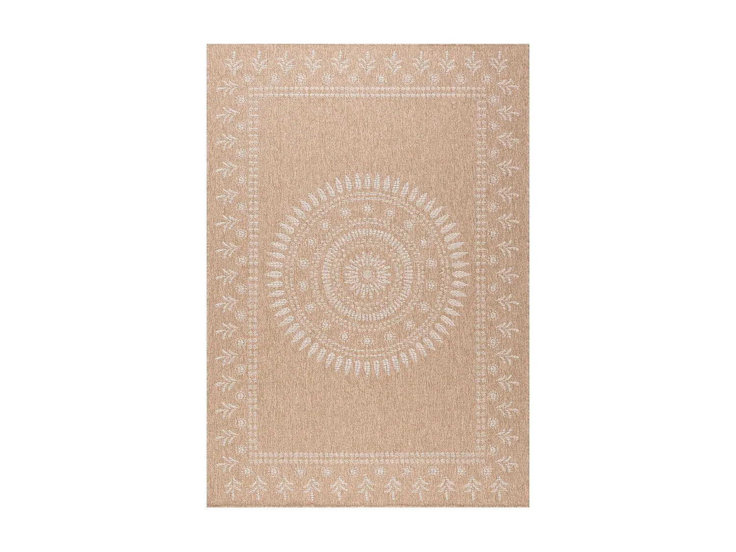 Tapis extérieur Ø160cm rond tissé kilim beige et blanc JUTE ART 6
