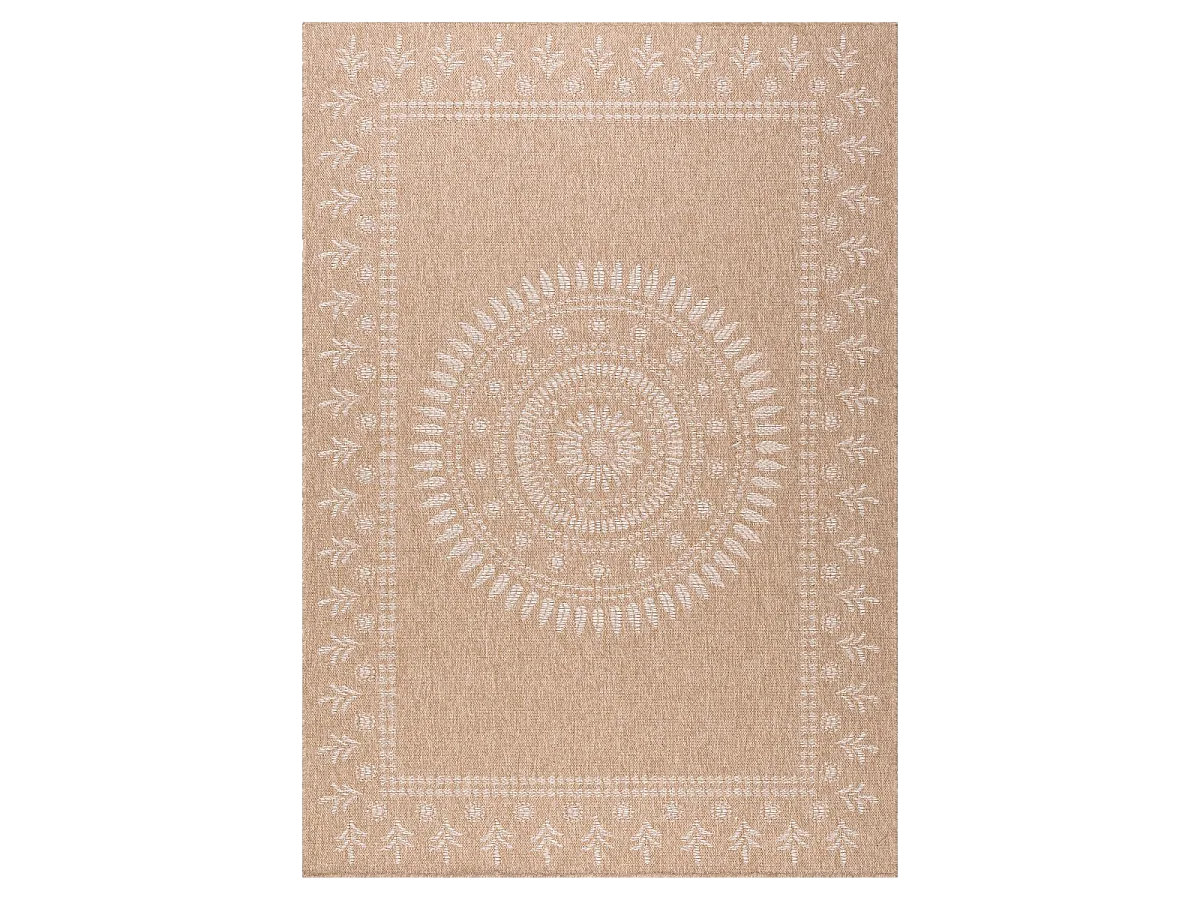Tapis rond d'extérieur Ø160cm tissé kilim beige et blanc JUTE ART 6