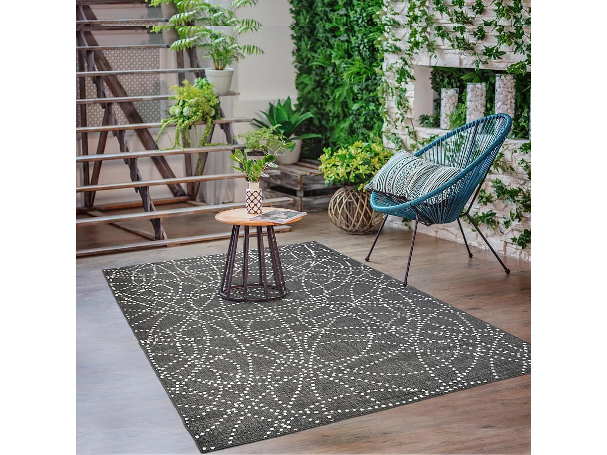 Tapis extérieur, kilim reversible 120x170 LYN2 BJ REVERSIBLE noir et blanc