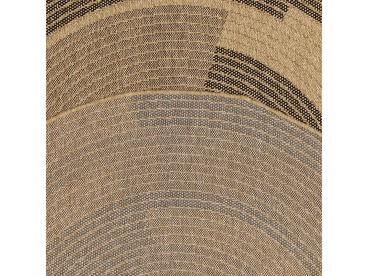 Tapis extérieur Ø80cm rond tissé kilim beige et noir JUTE ART 7