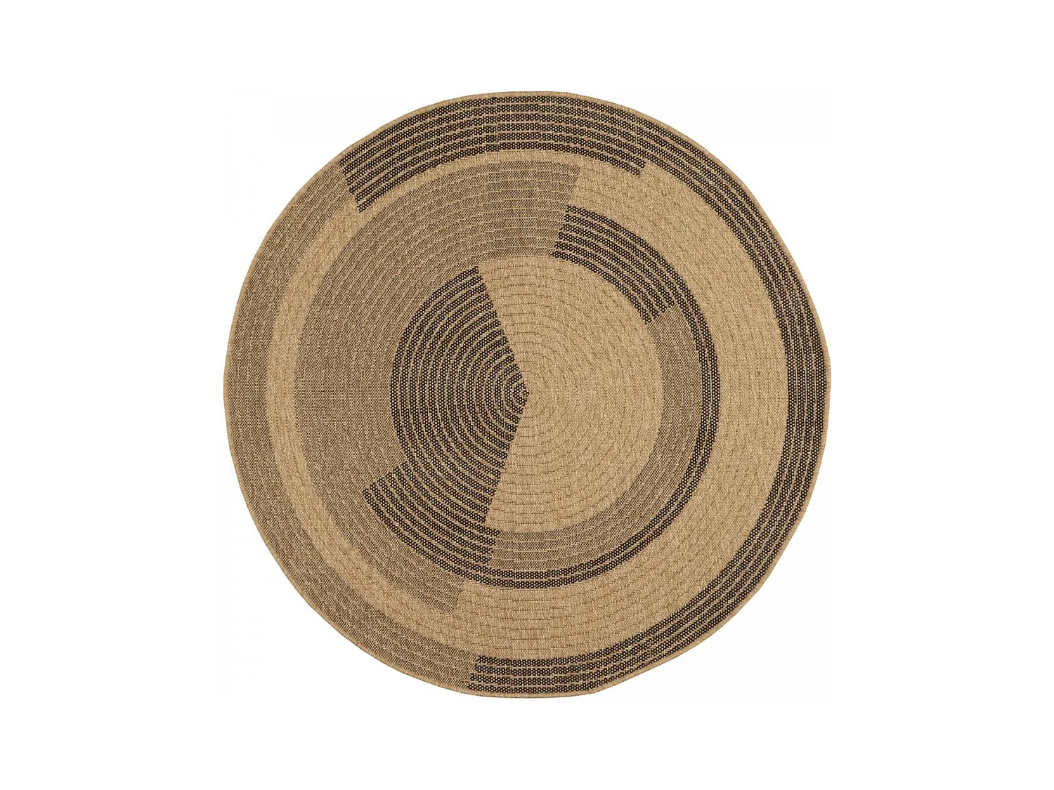 Tapis extérieur Ø80cm rond tissé kilim beige et noir JUTE ART 7