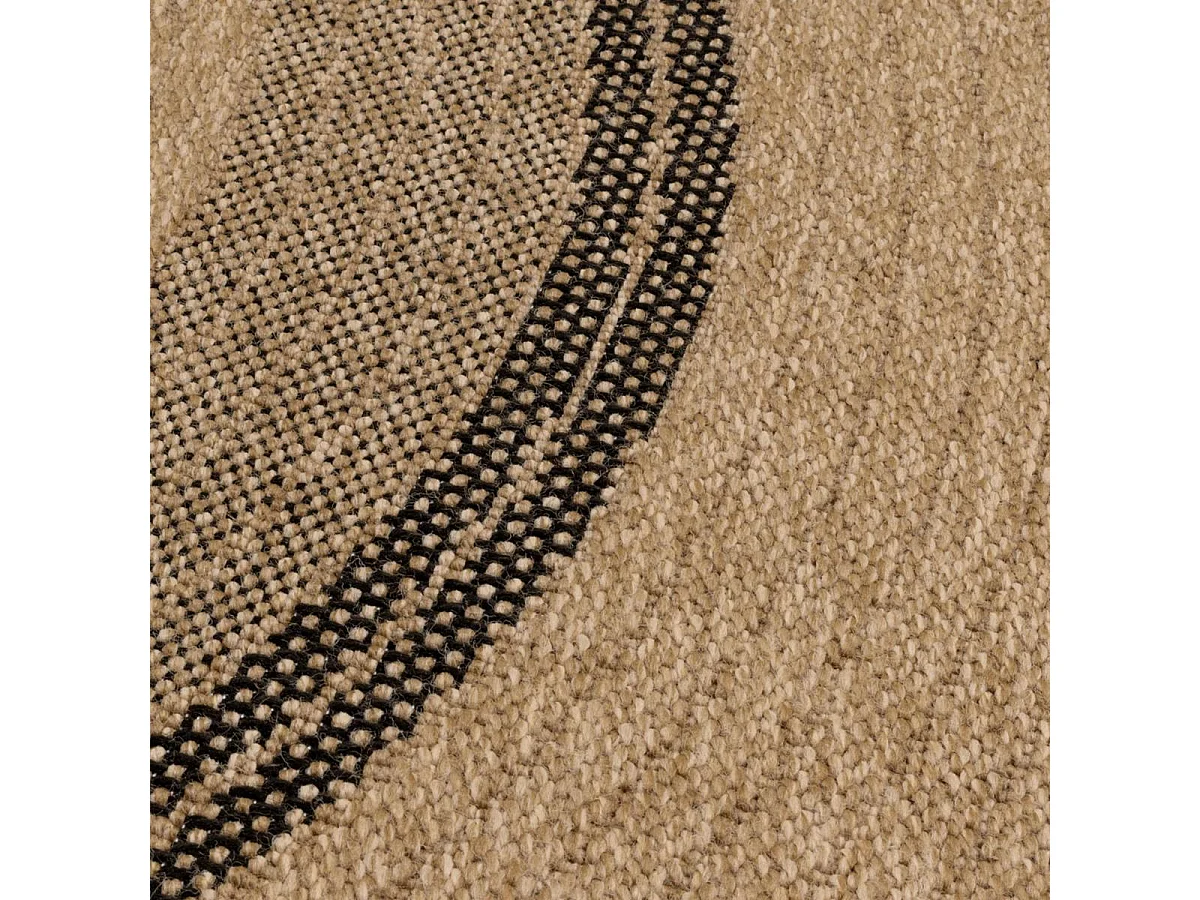 Tapis extérieur Ø80cm rond tissé kilim beige et noir JUTE ART 7