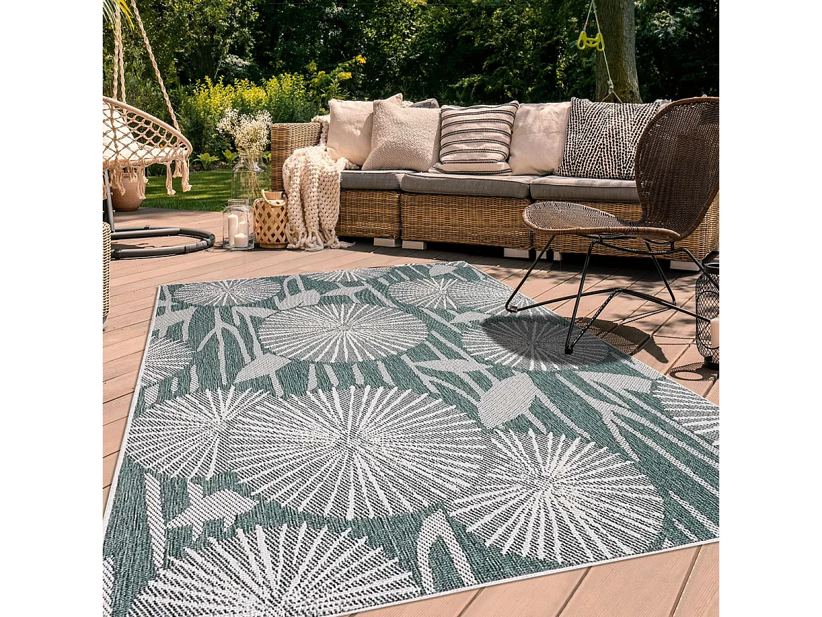 Tapis extérieur, kilim reversible 120x170 LYN2 AX REVERSIBLE vert et crème