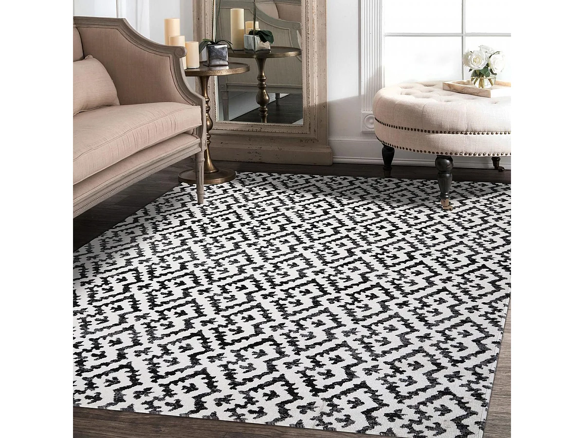 Tappeto da esterno 150x220 tessuto kilim bianco e nero EDJE