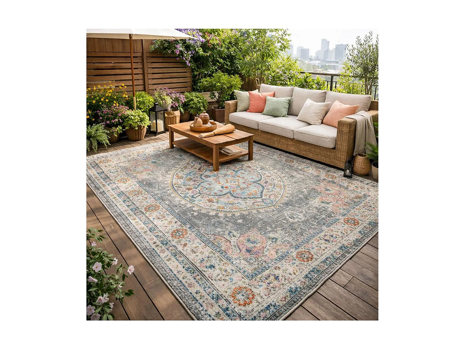 Tapis extérieur 120x170 tissé kilim gris eT Aleu SALOUT A