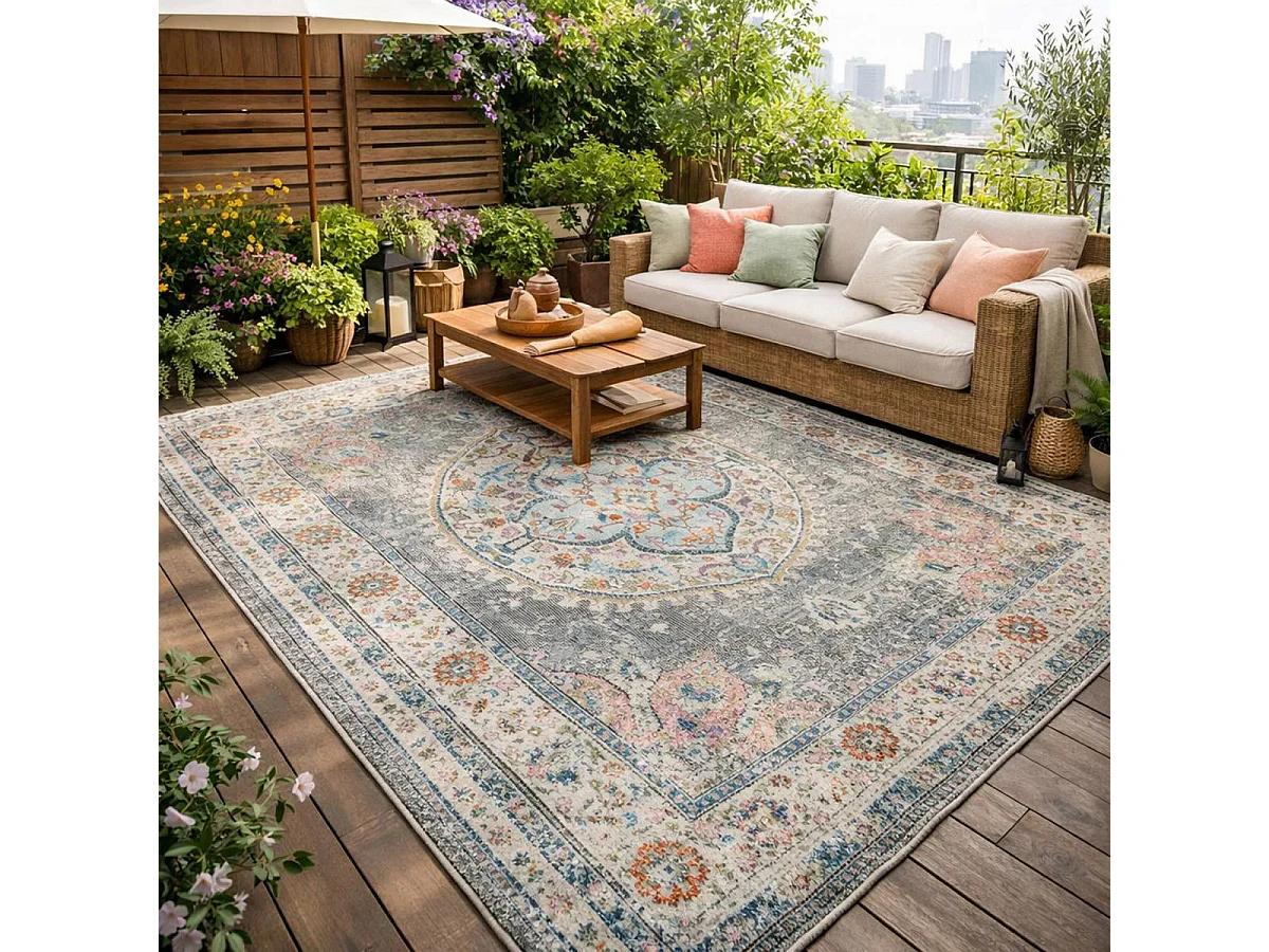 Tappeto da esterno 120x170 tessuto kilim grigio e blu SALOUT B