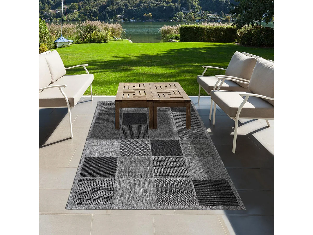 Tapis extérieur 80x150 tissé kilim gris clair et gris foncé clair LYN45 SUNSAU 5