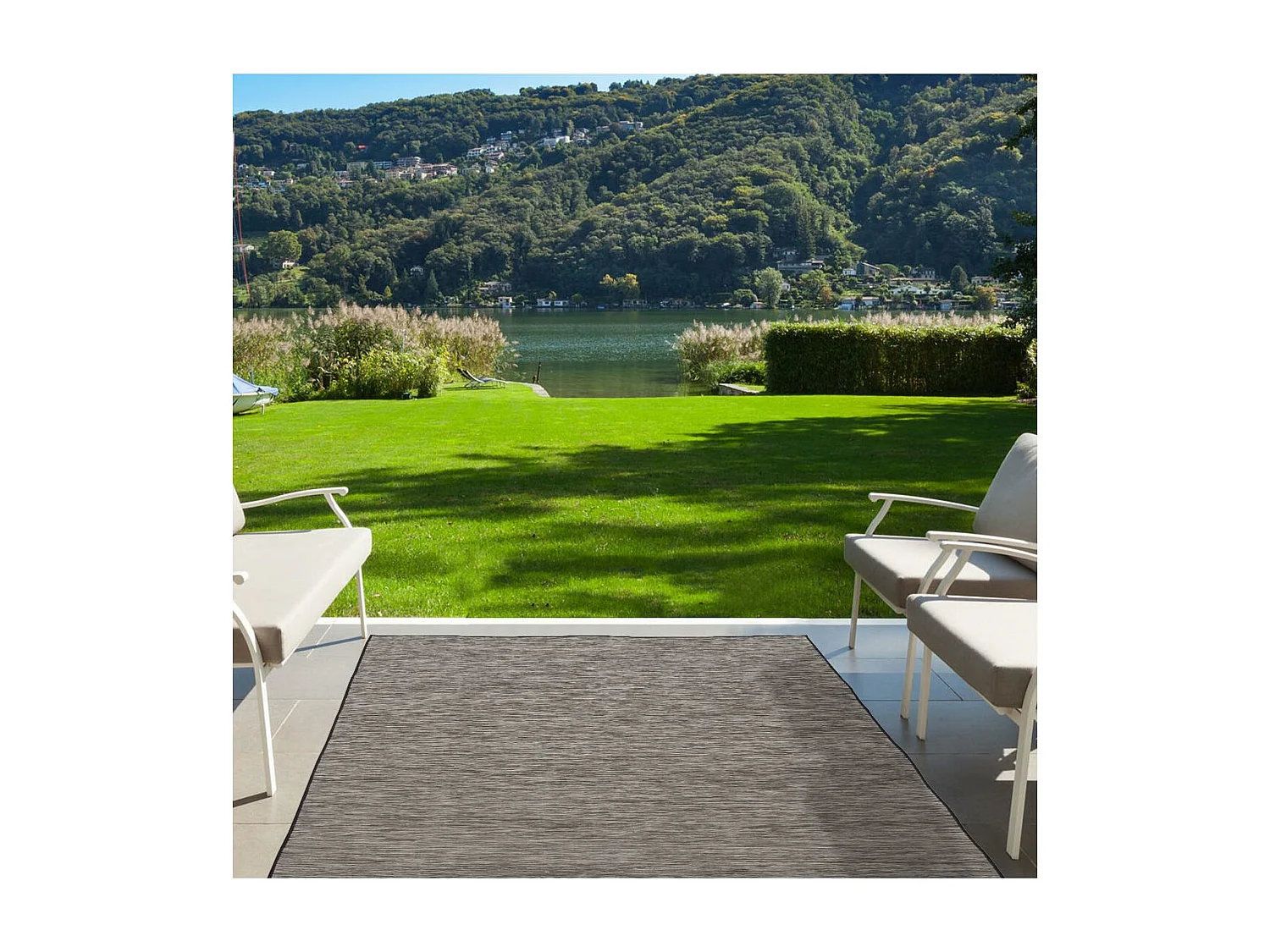 Tapis extérieur 160x220 tissé kilim gris foncé SUNDANCE