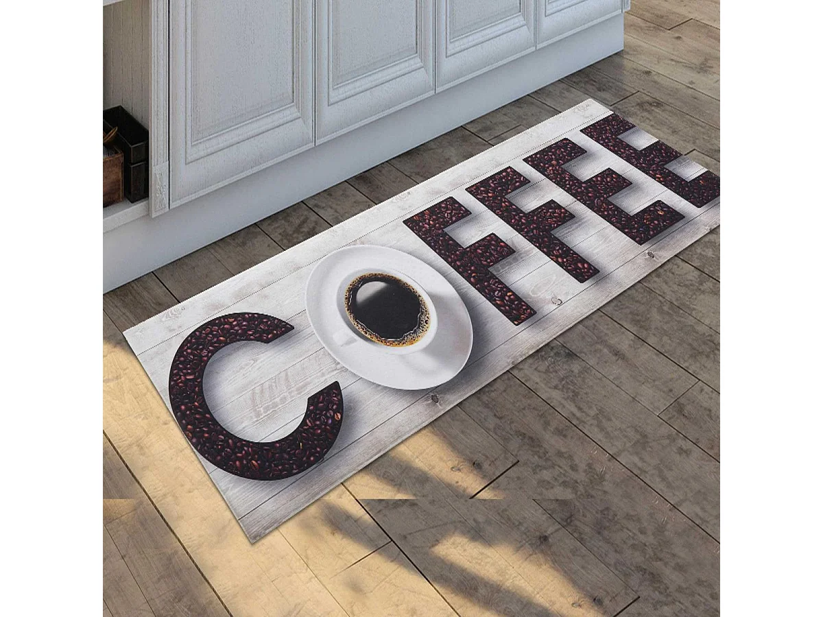 tapis cuisine 50x150 en PVC gris et marron motif fresque KITCHTA
