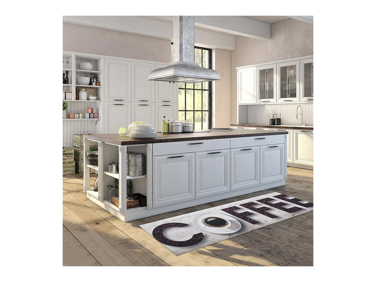 tapis cuisine 50x150 en PVC gris et marron motif fresque KITCHTA