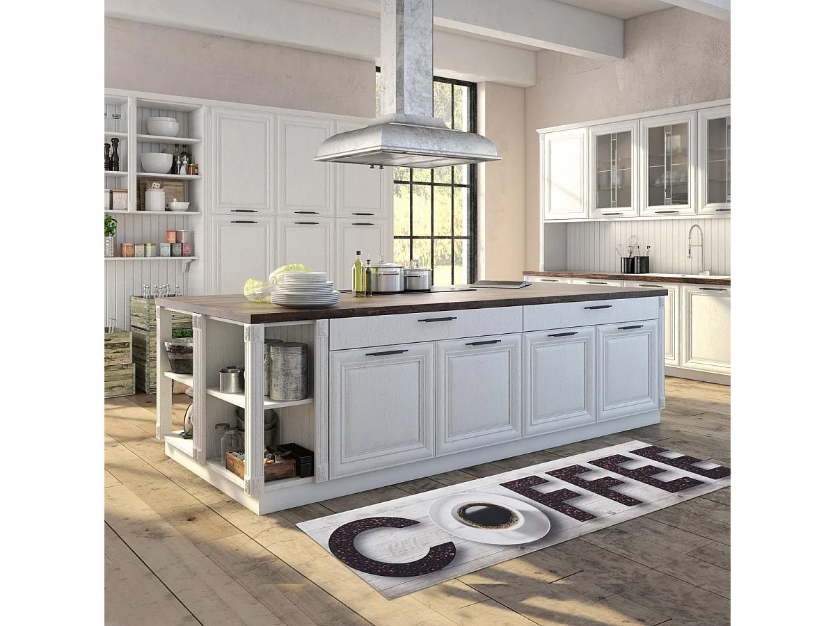 tapis cuisine 50x150 en PVC gris et marron motif fresque KITCHTA
