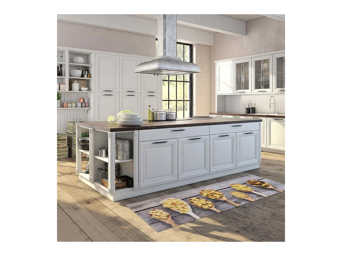tapis cuisine 50x150 en PVC gris et beige motif fresque KITCHCUI