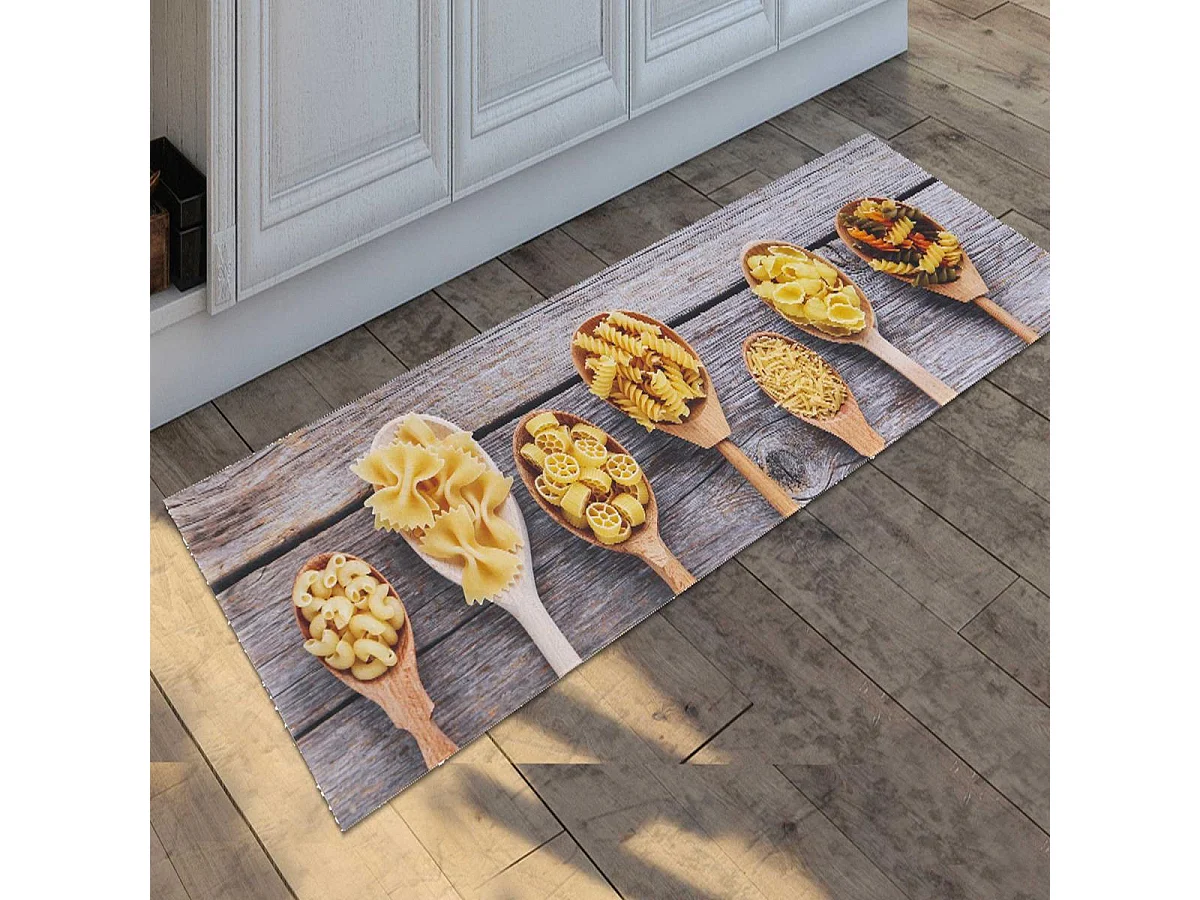 tapis cuisine 50x150 en PVC gris et beige motif fresque KITCHCUI