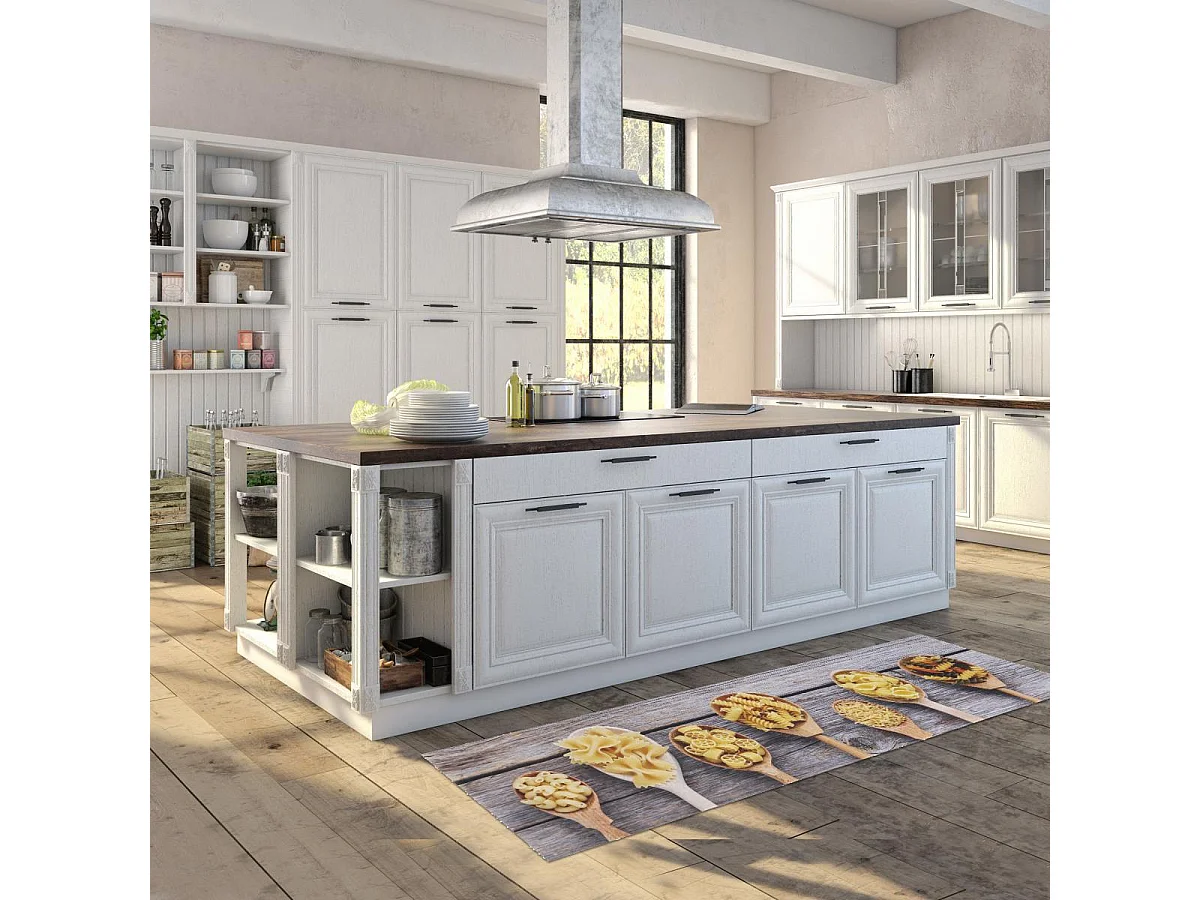 Tappeto da cucina 50x150 in PVC grigio e beige motivo affresco KITCHCUI