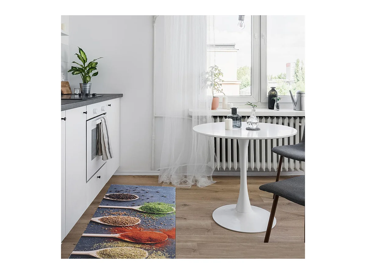 tapis cuisine 50x150 en PVC gris et vert motif fresque KITUI 1