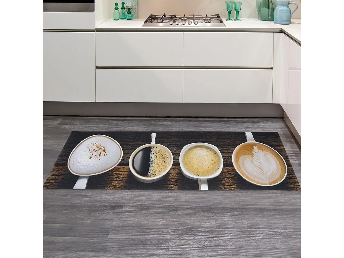 Tappeto da cucina 50x150 in PVC marrone e beige motivo affresco KITMILK