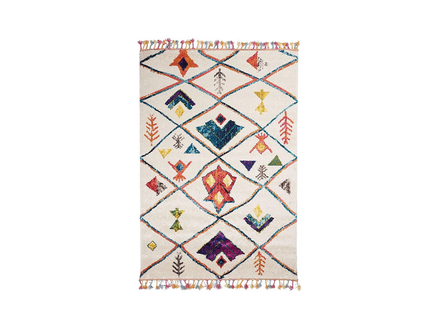 Tapis berbère 240x340 tissé motifs tribaux LYN5 OURIKA blanc
