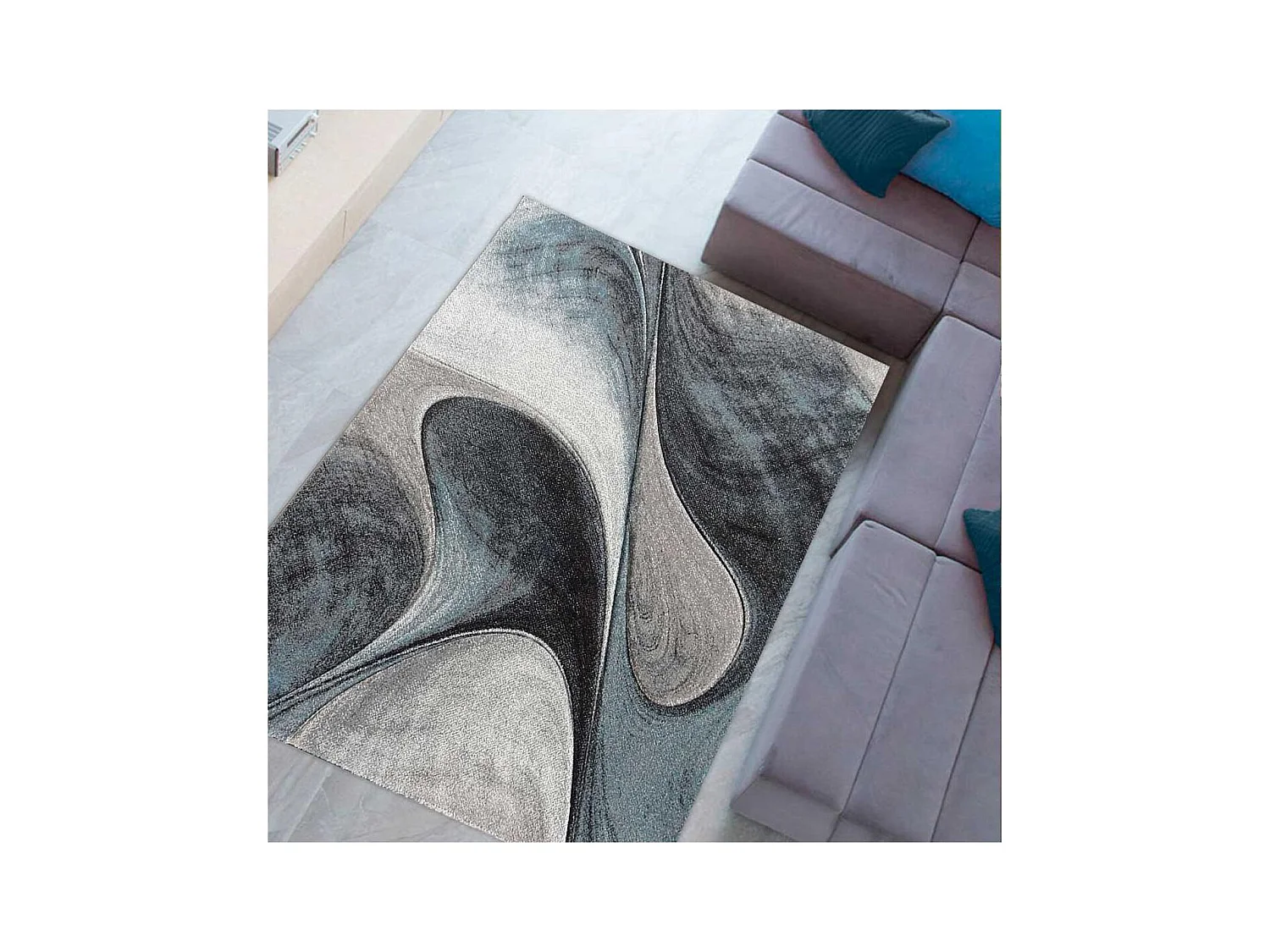 tapis grand salon 280x380 tissé bleu et gris rectangle Motif rond GARCA