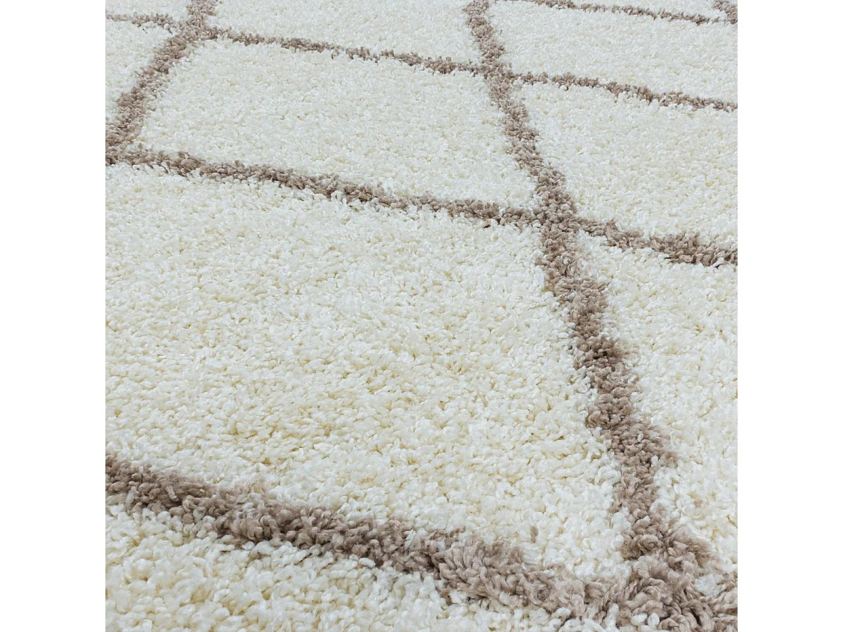 Tapis rond berbère rond Ø160cm tissé motif losange SHAGGY A crème