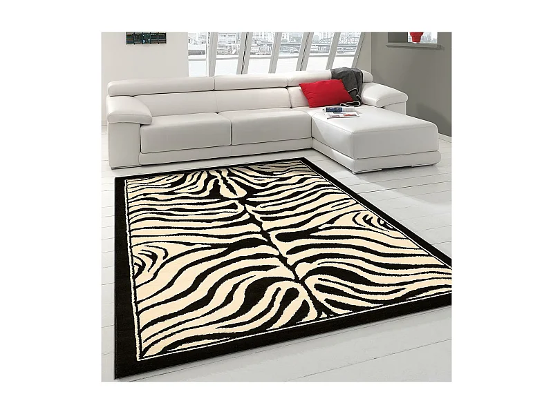tapis entrée 60x110 tissé noir rectangle motif animaux ZEBRE