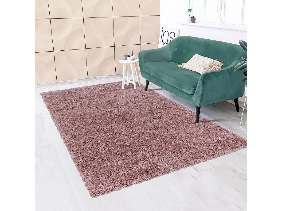 Tapis poils longs shaggy 240x340 rectangle tissé rose motif uni UNI I