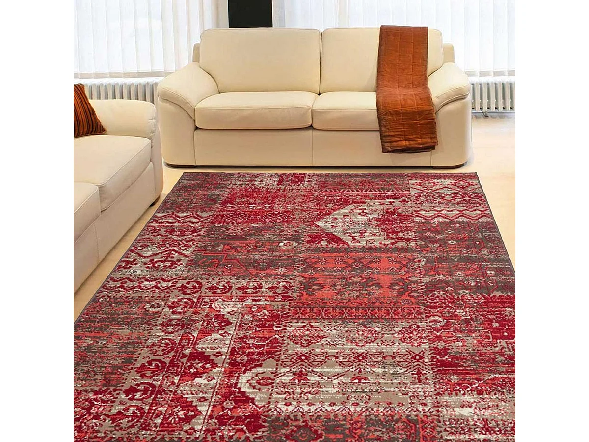 tapis entrée 60x110 tissé rouge rectangle motif ethnique WORKYPATCH
