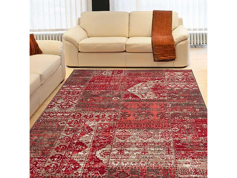 tapis entrée 60x110 tissé rouge rectangle motif ethnique WORKYPATCH