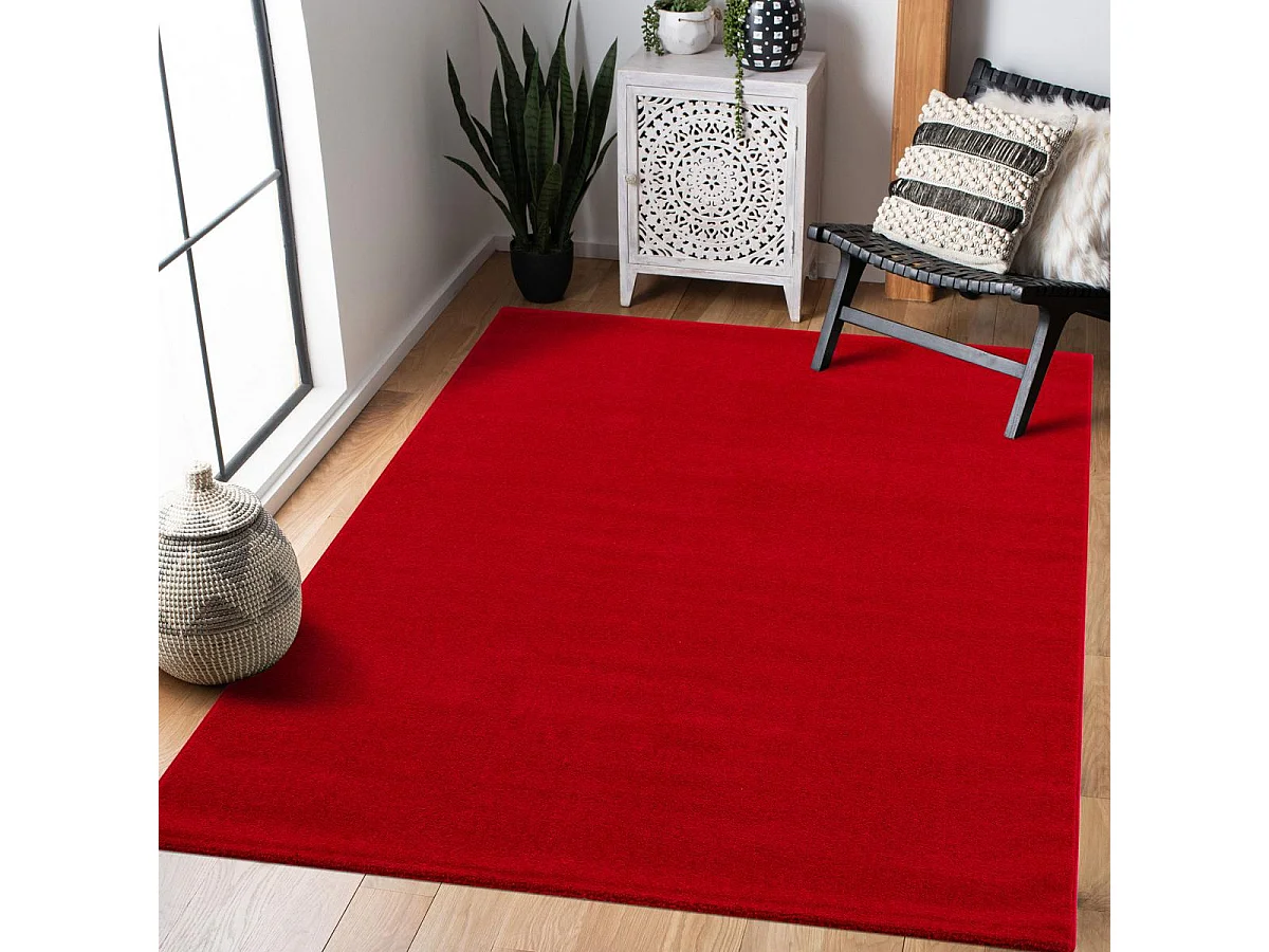 tapis salon 160x230 tissé rouge rectangle motif uni NOSSA
