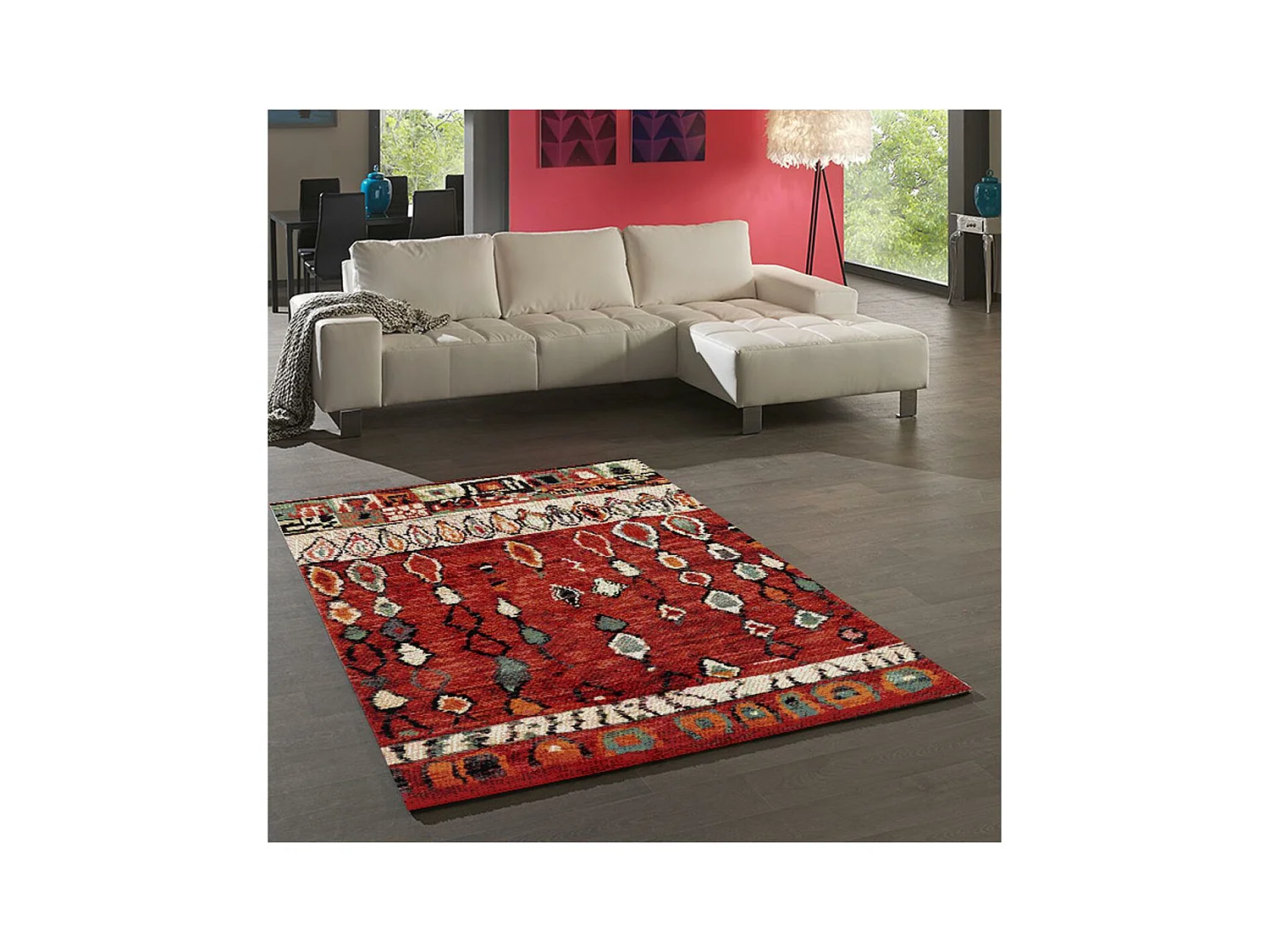 Tapis berbère 200x290 tissé motifs tribaux LYN8 MOROCO rouge