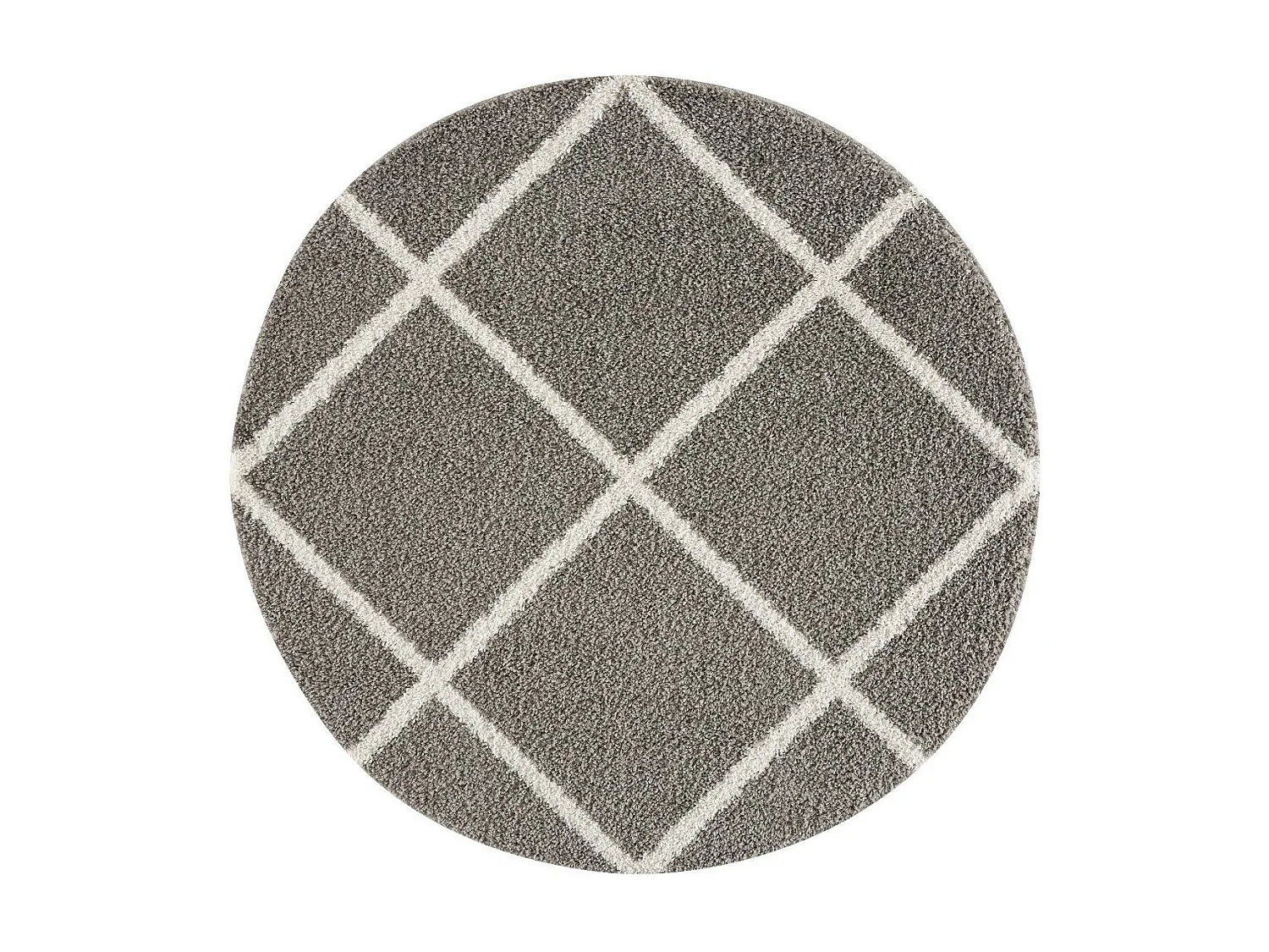 Tapis longs poils shaggy Ø150cm rond tissé gris motif scandinave SG MADRAG