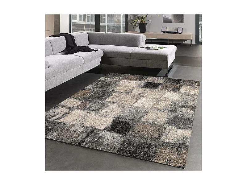 tapis chambre 80x150 tissé gris rectangle motif géométrique CALEGANT