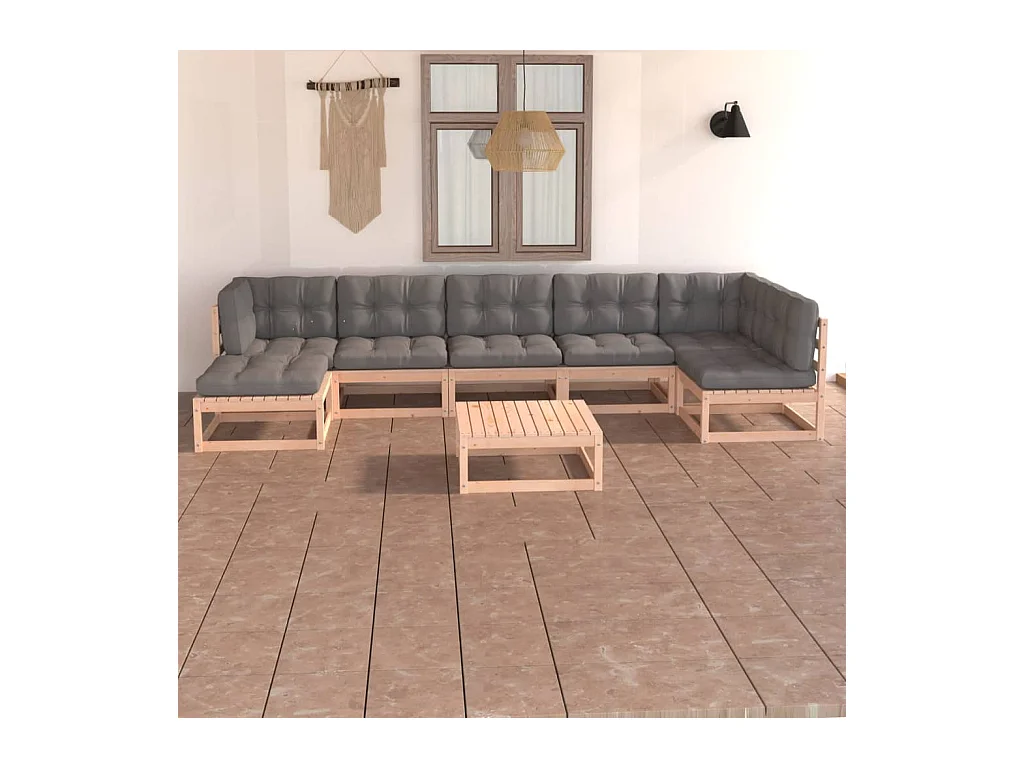 Salon de jardin 8 pcs avec coussins Bois de pin massif