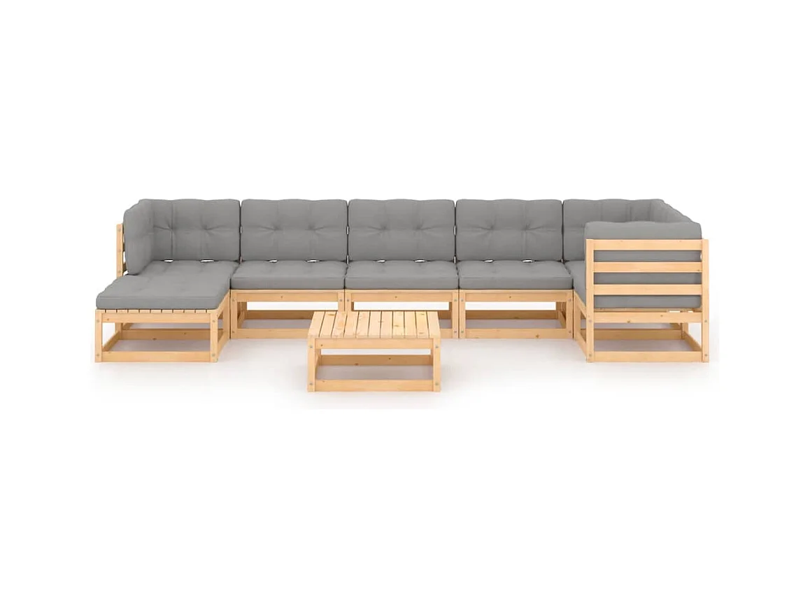 Salon de jardin 8 pcs avec coussins Bois de pin massif