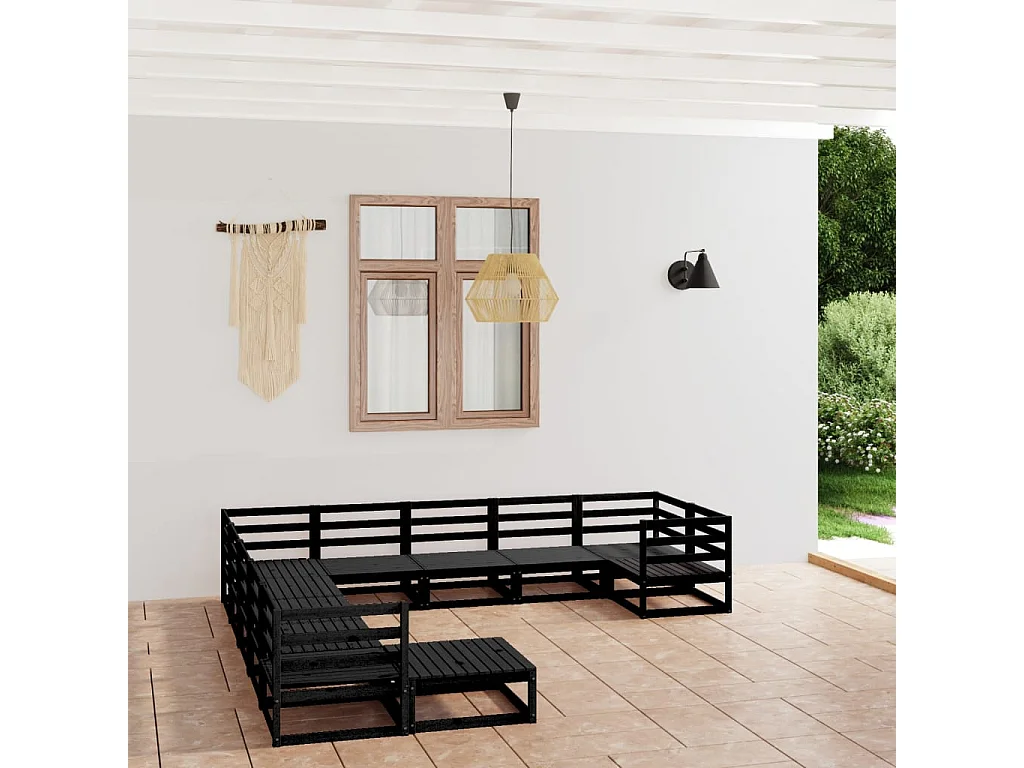 Salon de jardin 11 pcs bois de pin massif