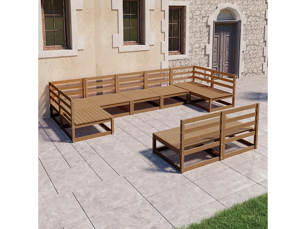 Salon de jardin 9 pcs bois de pin massif