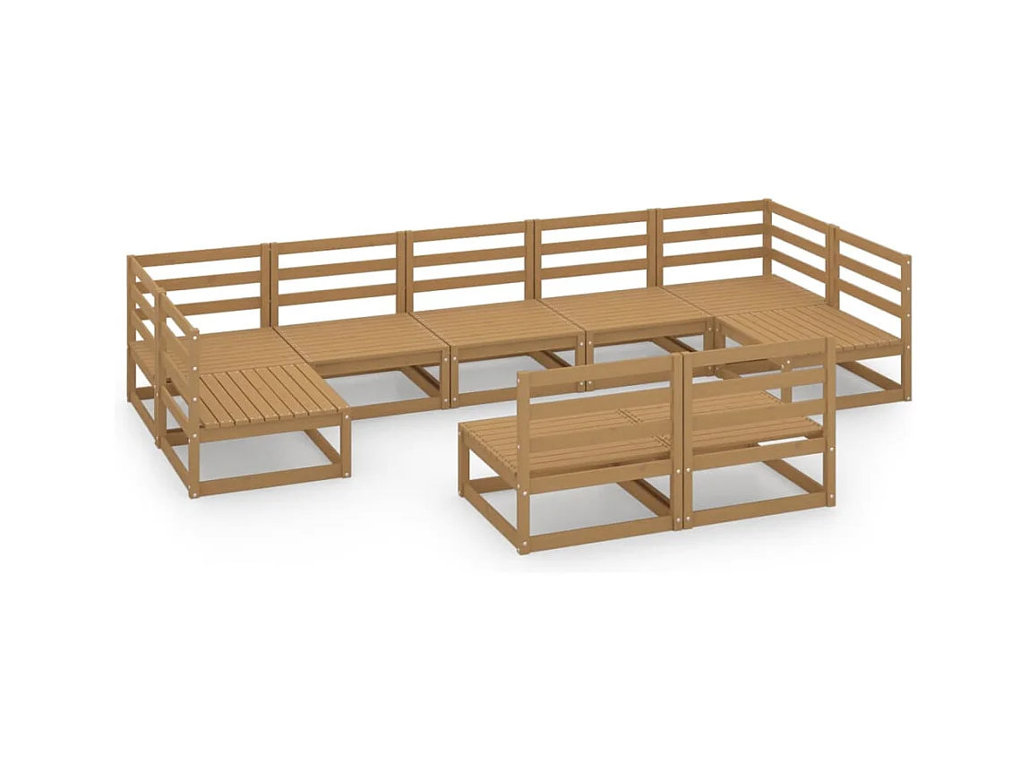 Salon de jardin 9 pcs bois de pin massif