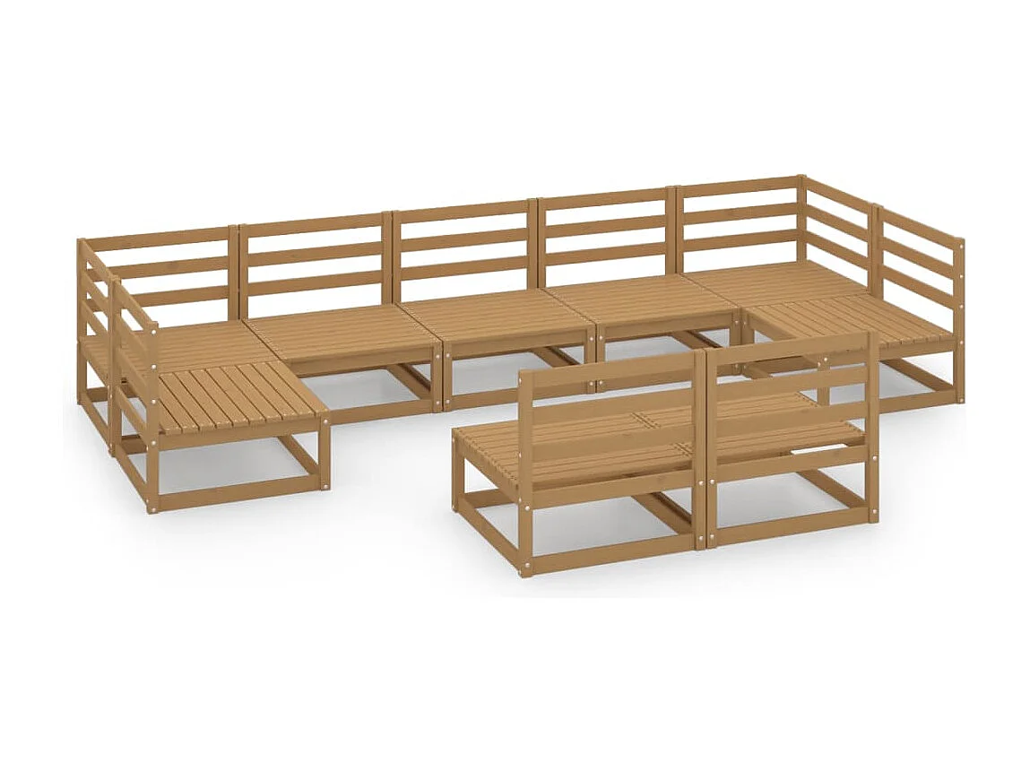 Salon de jardin 9 pcs bois de pin massif