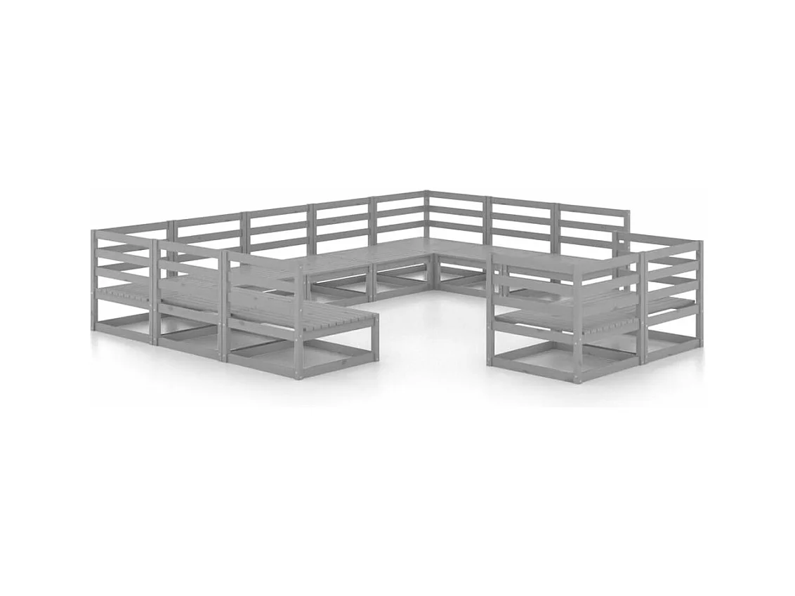 Salon de jardin 11 pcs bois de pin massif