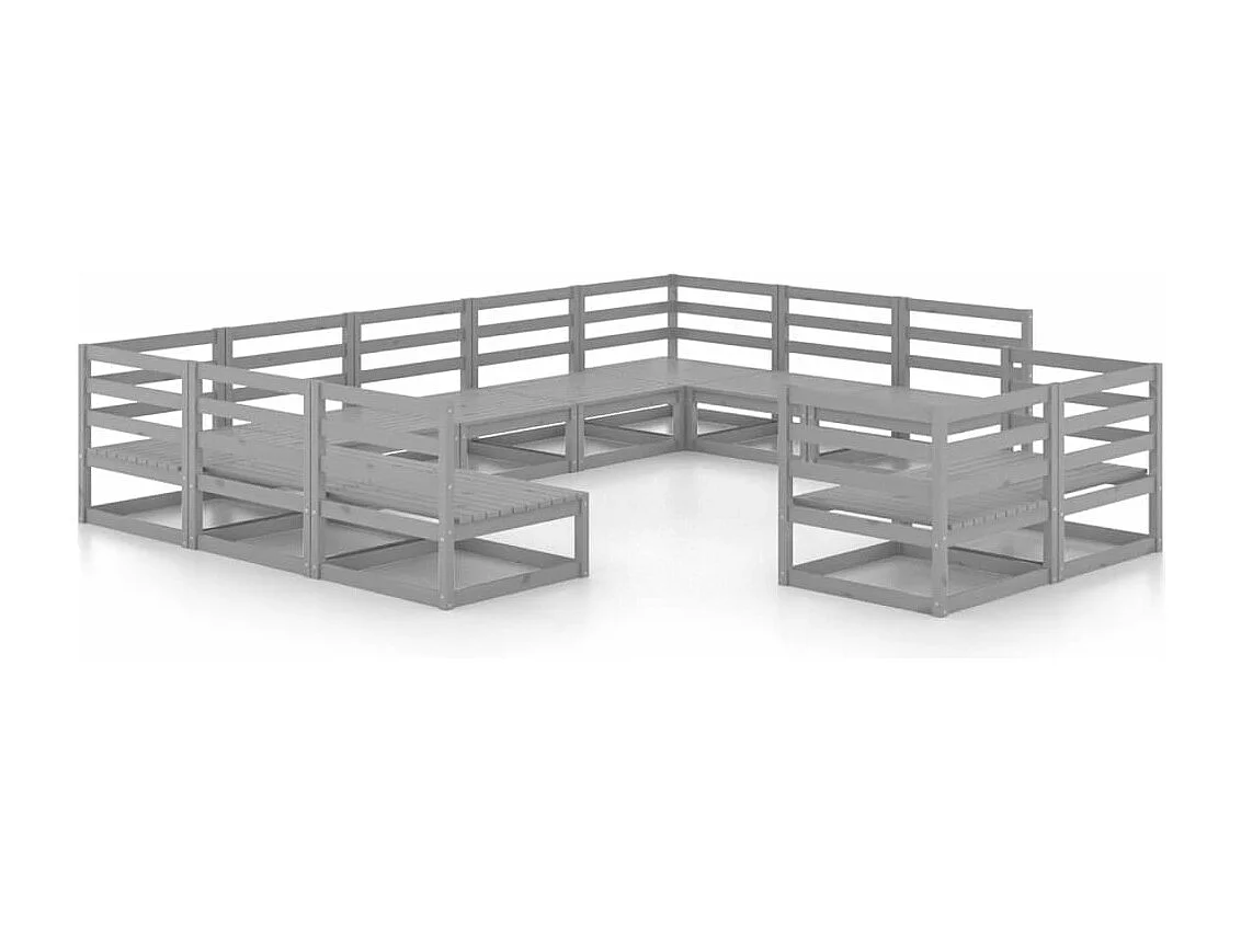 Salon de jardin 11 pcs bois de pin massif