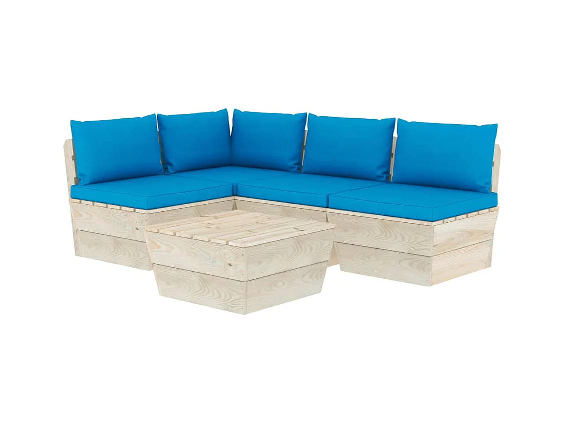 Salon de jardin palette 5 pcs avec coussins épicéa imprégné