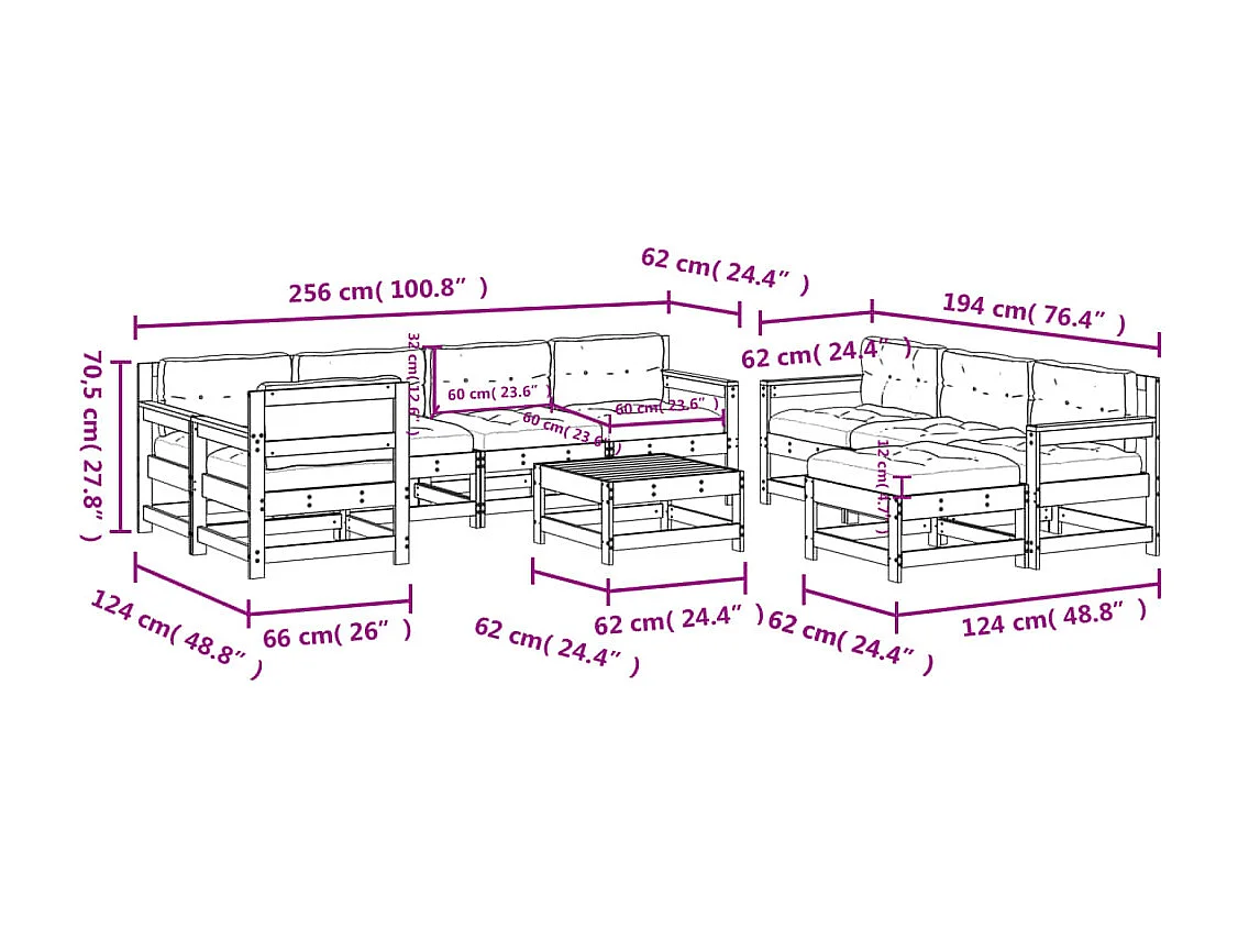 Mobili da giardino 10 pezzi con cuscini in legno massello Douglas