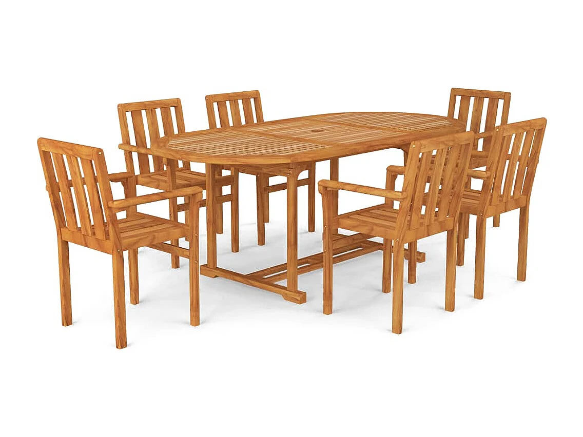 Salon de jardin 7 pcs Bois de teck massif