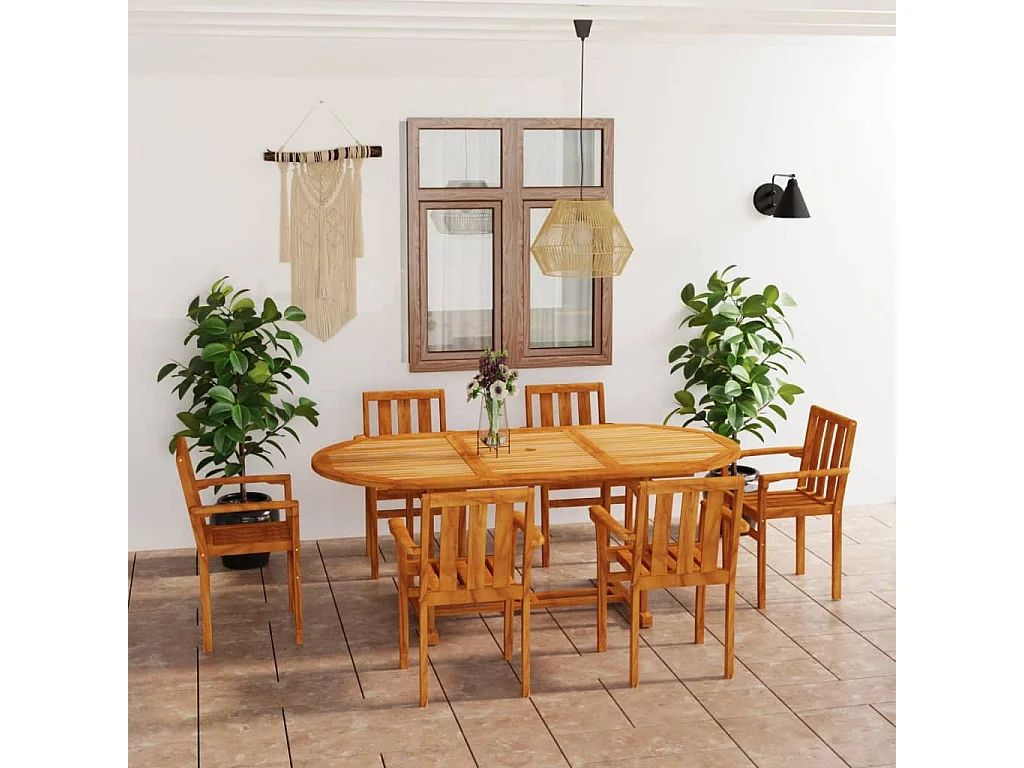 Salon de jardin 7 pcs Bois de teck massif